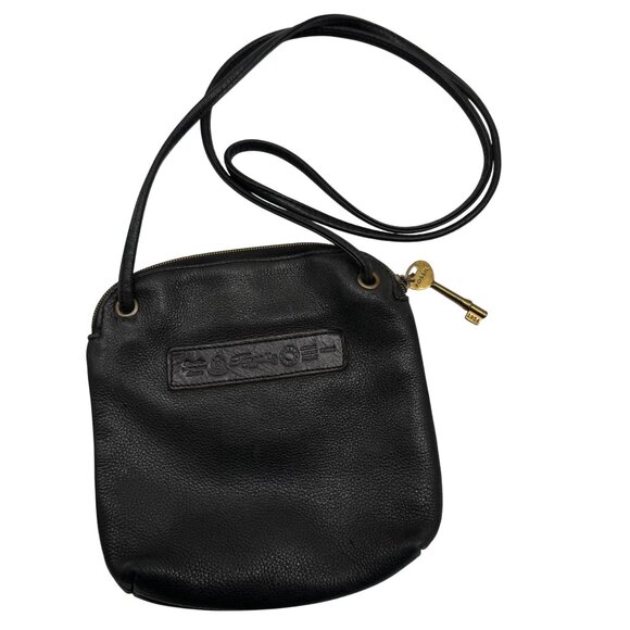 Y2K Fossil Black Pebbled Leather Square Crossbody bag Minimalist bag 8"x7.5" - Picture 1 of 9